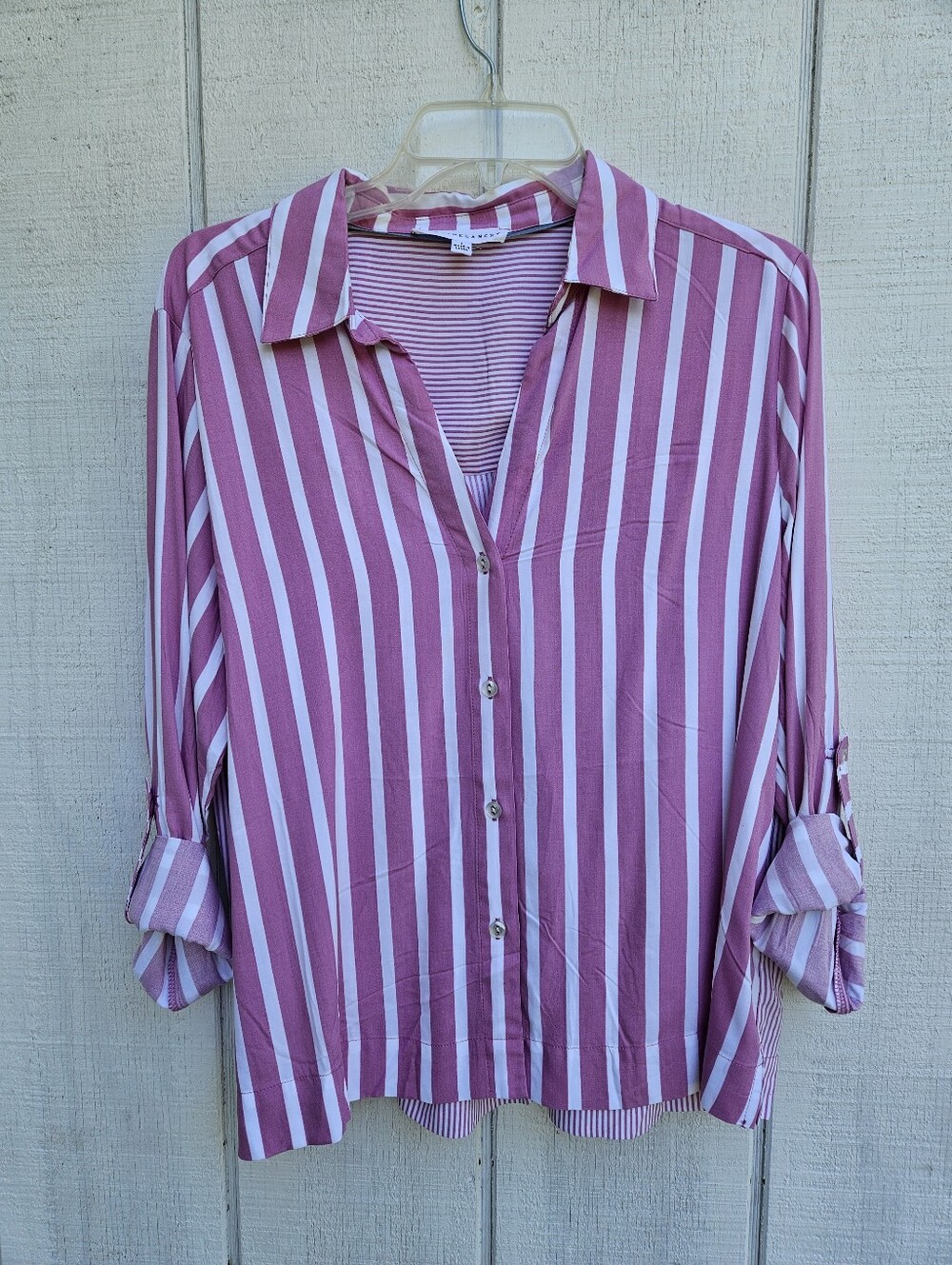 Jane and Delancey Pink & White Vertical Stripe Button-Down Shirt